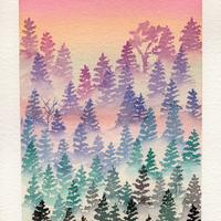 Peinture à l'aquarelle d'une forêt imaginaire 1