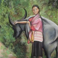 Jeune vietnamienne et son buffle